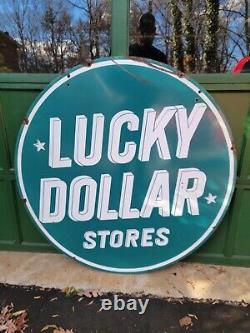 1950s Double Sided Porcelain 46in Lucky Dollar Stores Sign