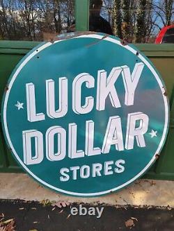 1950s Double Sided Porcelain 46in Lucky Dollar Stores Sign