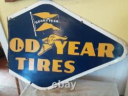 1950s Original Goodyear Tires Double Sided Porcelain Advertising Sign Large