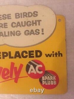 1950s These Birds Were Caught Stealing Gas! Ac Spark Plug Double Sided Sign