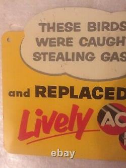 1950s These Birds Were Caught Stealing Gas! Ac Spark Plug Double Sided Sign