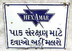 1950s Vintage Hexamar Fertilizer Double Sided Advertising Enamel Sign Blue White
