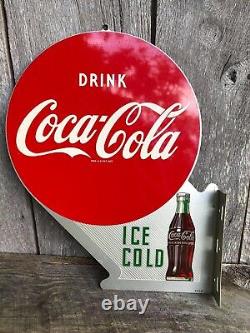 1951 Coca Cola Flange Sign. Painted Metal. 22.5inx18in. Double sided