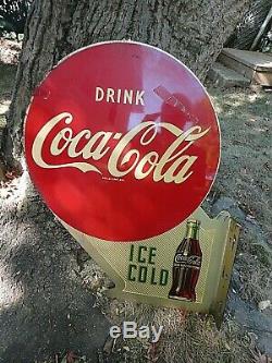 1953 DOUBLE SIDED Ice Cold COCA COLA FLANGE METAL SIGN