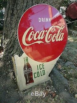 1953 DOUBLE SIDED Ice Cold COCA COLA FLANGE METAL SIGN