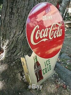 1953 DOUBLE SIDED Ice Cold COCA COLA FLANGE METAL SIGN