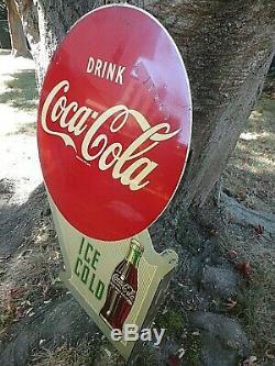 1953 DOUBLE SIDED Ice Cold COCA COLA FLANGE METAL SIGN