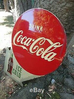 1953 DOUBLE SIDED Ice Cold COCA COLA FLANGE METAL SIGN