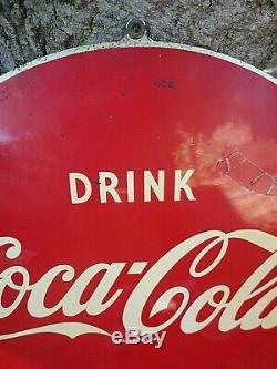 1953 DOUBLE SIDED Ice Cold COCA COLA FLANGE METAL SIGN