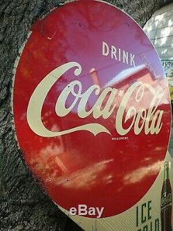 1953 DOUBLE SIDED Ice Cold COCA COLA FLANGE METAL SIGN