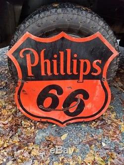 1955 30in Phillips 66 Sign. Double Sided. Porcelain