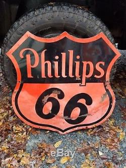 1955 30in Phillips 66 Sign. Double Sided. Porcelain