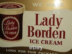 1955 Original Lady Borden Ice Cream Flange Double Sided Tin Advertising Sign
