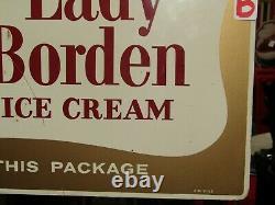 1955 Original Lady Borden Ice Cream Flange Double Sided Tin Advertising Sign