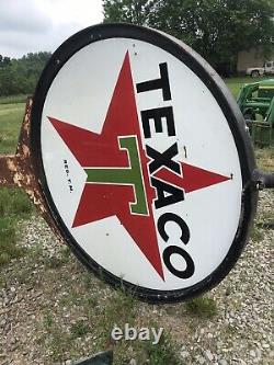 1958 Texaco Gas Station Sign. Double Sided Porcelain 6 Sign And 18 Pole