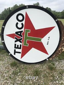1958 Texaco Gas Station Sign. Double Sided Porcelain 6 Sign And 18 Pole