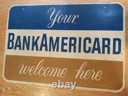 1959 Early Orig Vintage Double Sided Metal Sign Your BANK AMERICARD Welcome Here