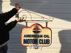 1960s American Oil Motor Club Double Sided Hanging Advertising Flange Sign Amoco