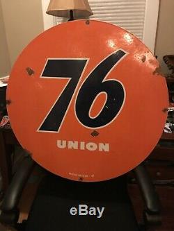 1961 Original Union 76 Gas Oil Double Sided Porcelain Sign