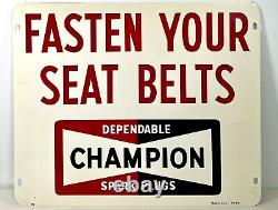 1968 Champion Spark Plugs Metal Sign Fasten Your Seat Belts Double Sided Sign