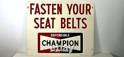 1968 Champion Spark Plugs Sign Fasten Your Seat Belts Double Sided Sign #2