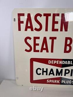 1968 Champion Spark Plugs Sign Fasten Your Seat Belts Double Sided Sign #2