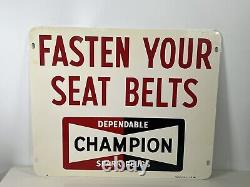 1968 Champion Spark Plugs Sign Fasten Your Seat Belts Double Sided Sign #2