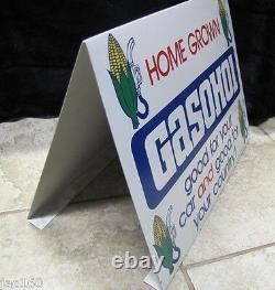 1970's GASOHOL Double Sided Sign Gas Oil Advertising Pump Topper Corn Farm Fuel