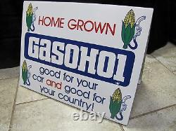 1970's GASOHOL Double Sided Sign Gas Oil Advertising Pump Topper Corn Farm Fuel