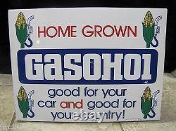 1970's GASOHOL Double Sided Sign Gas Oil Advertising Pump Topper Corn Farm Fuel