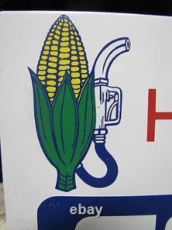 1970's GASOHOL Double Sided Sign Gas Oil Advertising Pump Topper Corn Farm Fuel
