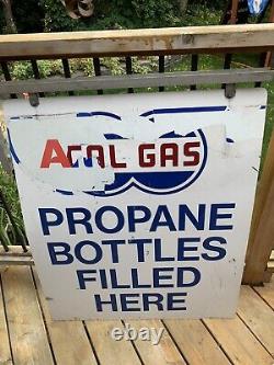 1983 Cal Gas Propane Bottles Filled Here Double Sided Flange Sign Original