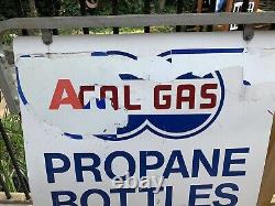 1983 Cal Gas Propane Bottles Filled Here Double Sided Flange Sign Original