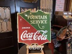 24 Porcelain Double-Sided Coca Cola Fountain Service Sign Watch Video