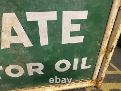 26x30 Double sided Flange sign Quaker State Oil Gas Tin Sign Vtg 1974 Service s