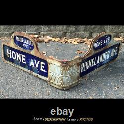 2 Antique Double Side NYC Porcelain Street Signs Hone & Rhinelander Ave Corner