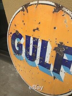 30 DSP Gulf Gas Oil Station Sign Porcelain Double Sided Rare Original