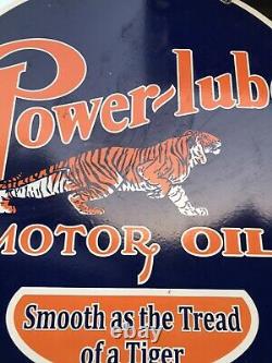 30 INCH VINTAGE 1930's POWER-LUBE MOTOR OIL DOUBLE SIDED STEEL WithBRACKET