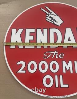 30 Kendall Motor Oil Porcelain Sign Reproduction Vintage 2000 Mile Double Sided