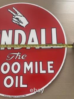 30 Kendall Motor Oil Porcelain Sign Reproduction Vintage 2000 Mile Double Sided