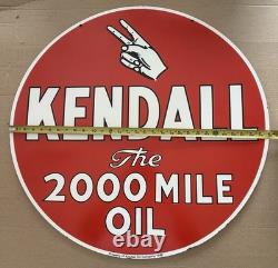 30 Kendall Motor Oil Porcelain Sign Reproduction Vintage 2000 Mile Double Sided