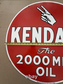 30 Kendall Motor Oil Porcelain Sign Reproduction Vintage 2000 Mile Double Sided