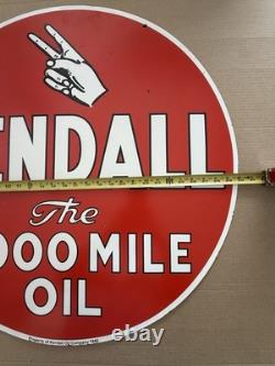 30 Kendall Motor Oil Porcelain Sign Reproduction Vintage 2000 Mile Double Sided