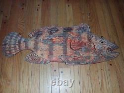 3ft Antique Carved Wood Trade Sign Fish Monger Double Sided Advertising Seafood