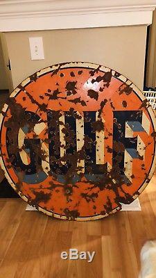 42 Gulf Double Sided Porcelain Sign Gas Oil Man Cave Pittsburgh Pa