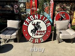 48 Frontier Gas Circular Metal Porcelain Double Sided Sign