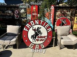 48 Frontier Gas Circular Metal Porcelain Double Sided Sign