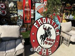 48 Frontier Gas Circular Metal Porcelain Double Sided Sign