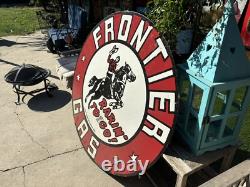 48 Frontier Gas Circular Metal Porcelain Double Sided Sign