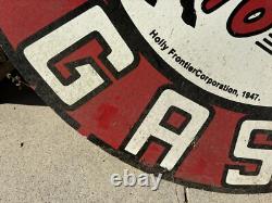 48 Frontier Gas Circular Metal Porcelain Double Sided Sign